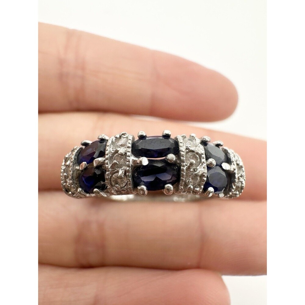 925 Sterling Silver Lab Sapphire Ring Size 10